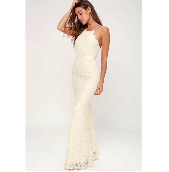Lulus Bridal Zenith Ivory White Floral Lace Halter Neck Formal Maxi Dress - Picture 4 of 10